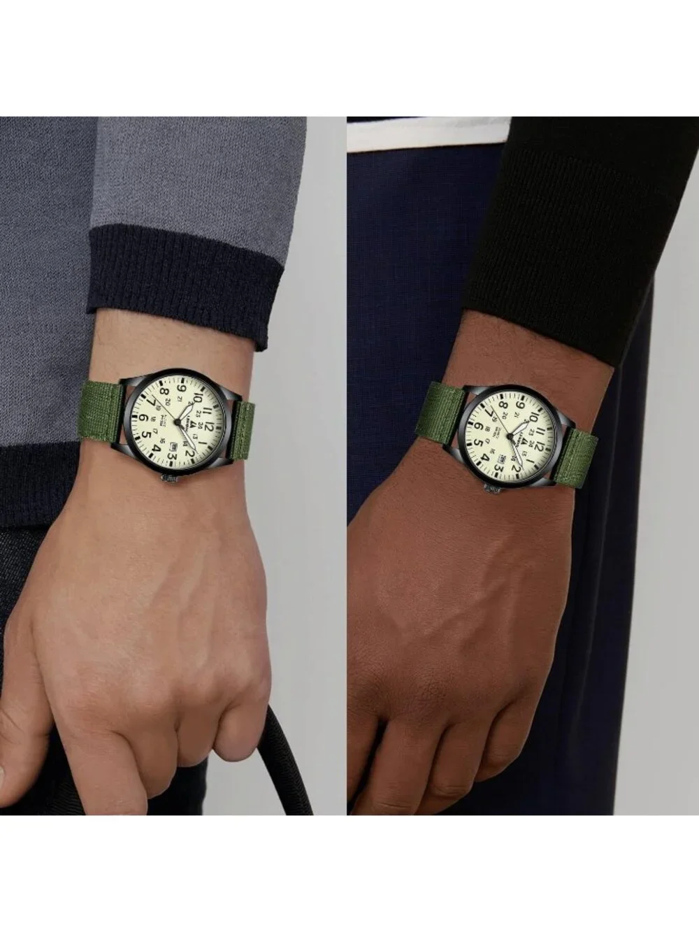Men's Yellow Green Nylon Strap Stylish Luminous Unisex Military Tactical Watch